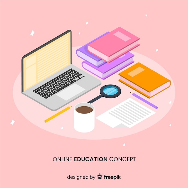 Free vector isometric online education concept background