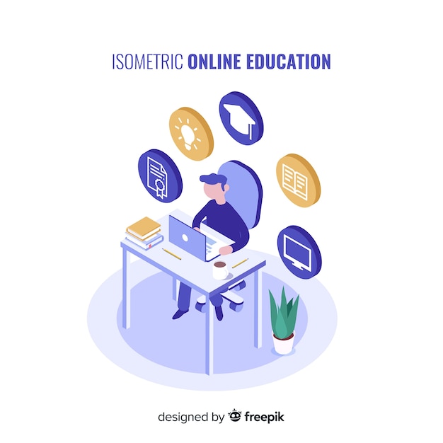 Free vector isometric online education concept