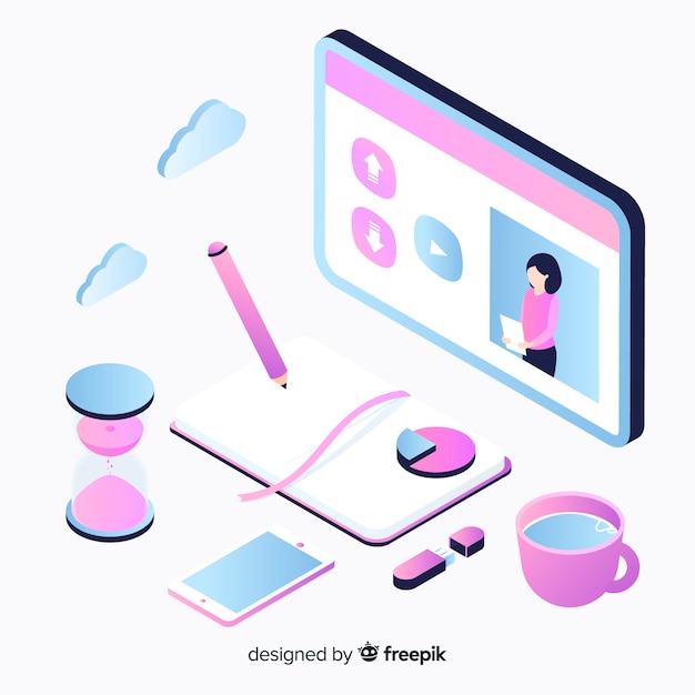 Free vector isometric online education concept