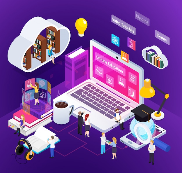 Free vector isometric online education illustration