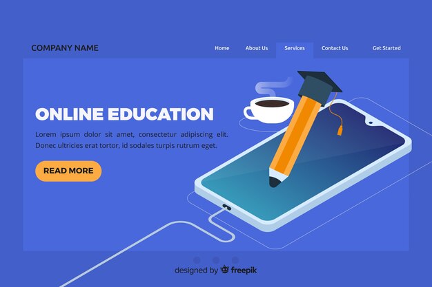 Isometric online education landing page