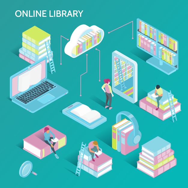 Isometric online library illustration