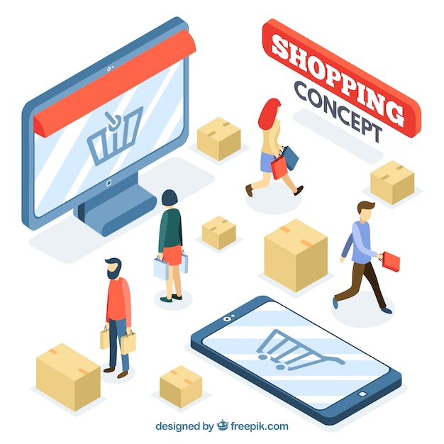 Free vector isometric online shopping concept