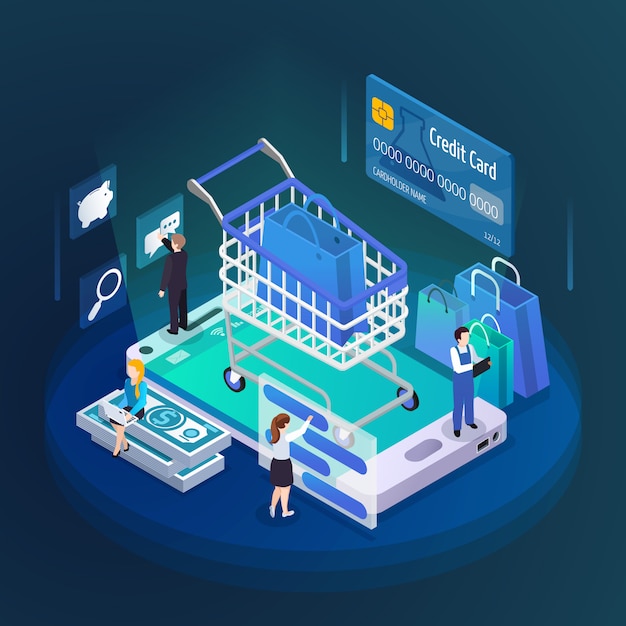 Isometric online shopping illustration