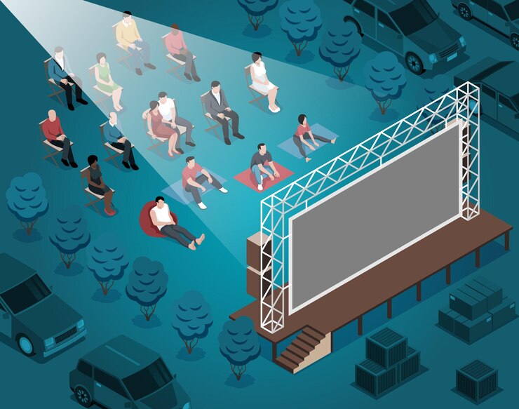Free Vector isometric open air cinema illustration