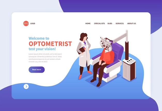 Isometric ophthalmology concept banner website