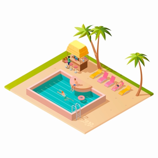 Free vector isometric outdoor swimming pool