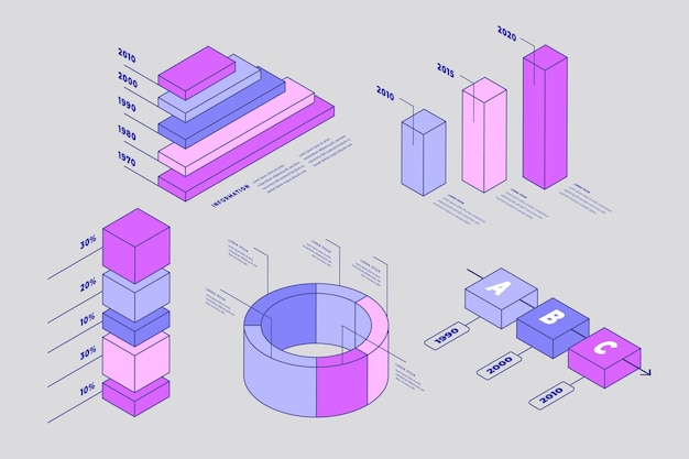 Isometric outline infographic element collection