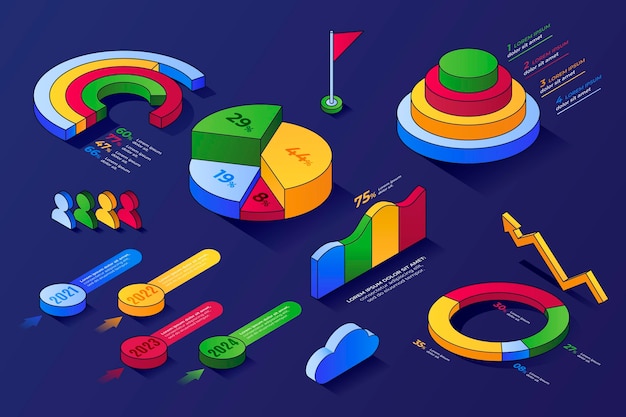 Isometric outline infographic element collection