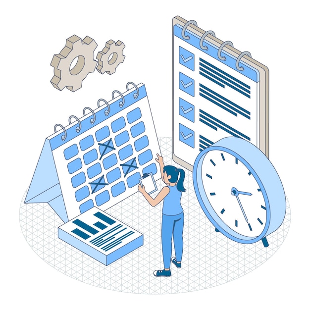 Isometric outline time management concept