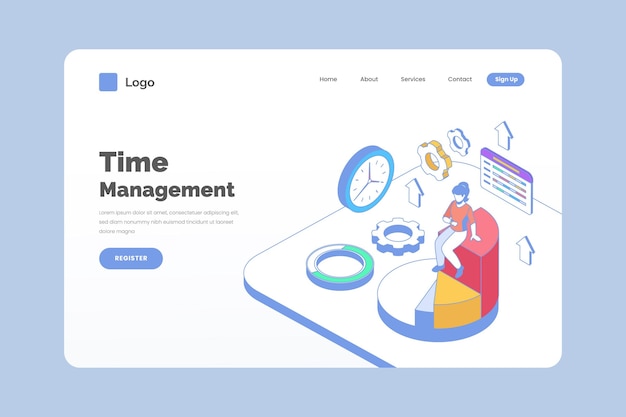 等尺性のアウトライン時間管理ランディングページテンプレート