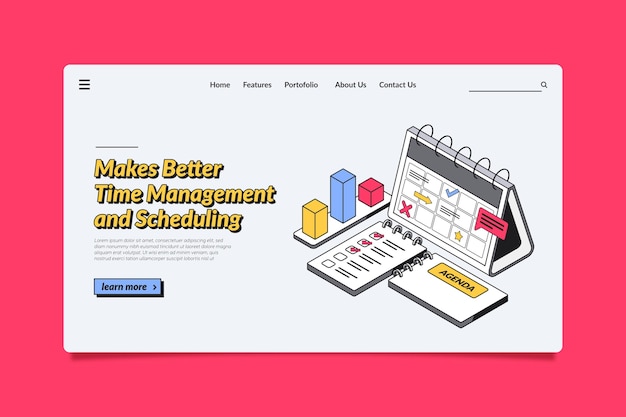 Free vector isometric outline time management landing page