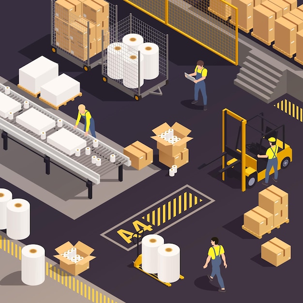 Isometric paper production illustration