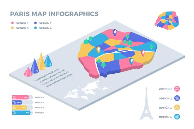 Vettore gratuito isometrica infografica mappa della città di parigi