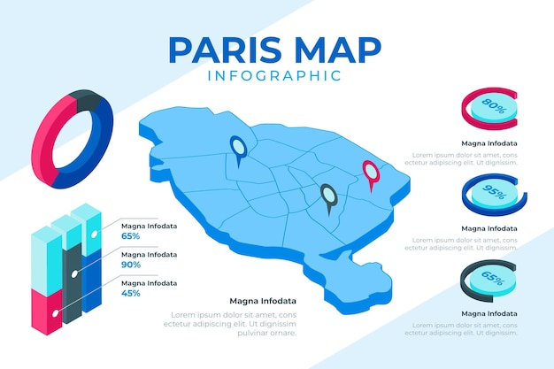 Free vector isometric paris map infographics