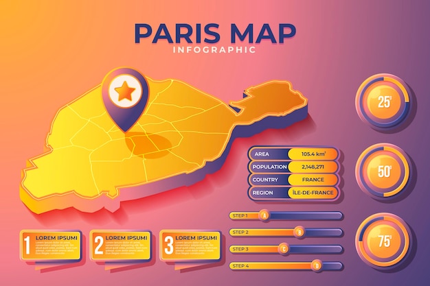 Isometric paris map infographics