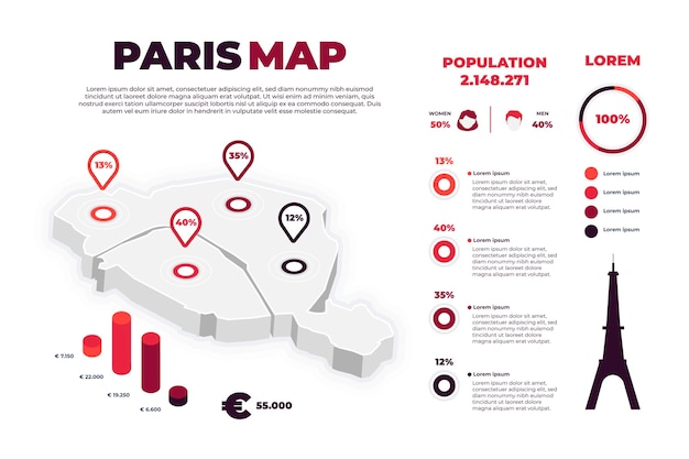 Vettore gratuito isometrica infografica mappa di parigi