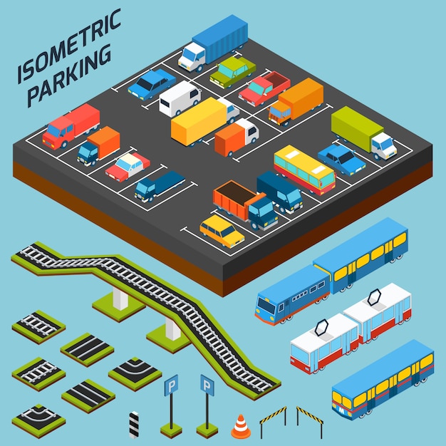 Free vector isometric parking elements