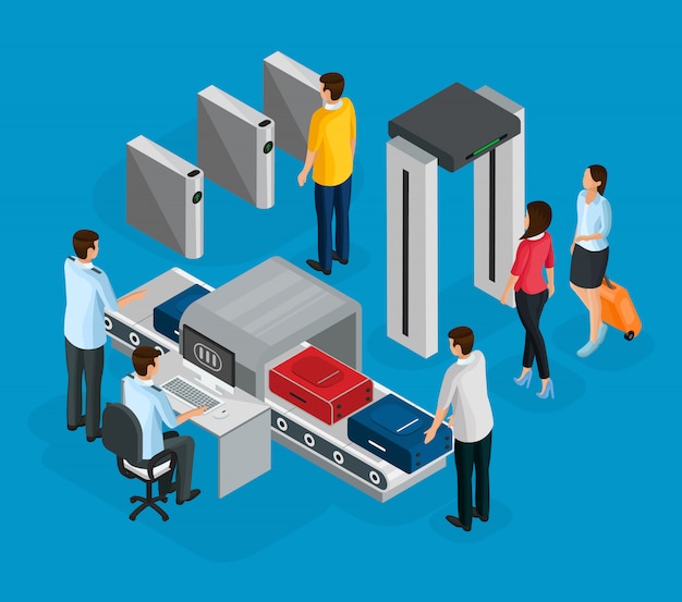 Isometric people in airport concept