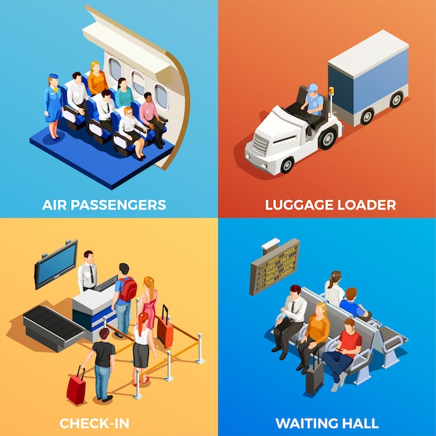 Free vector isometric people at airport