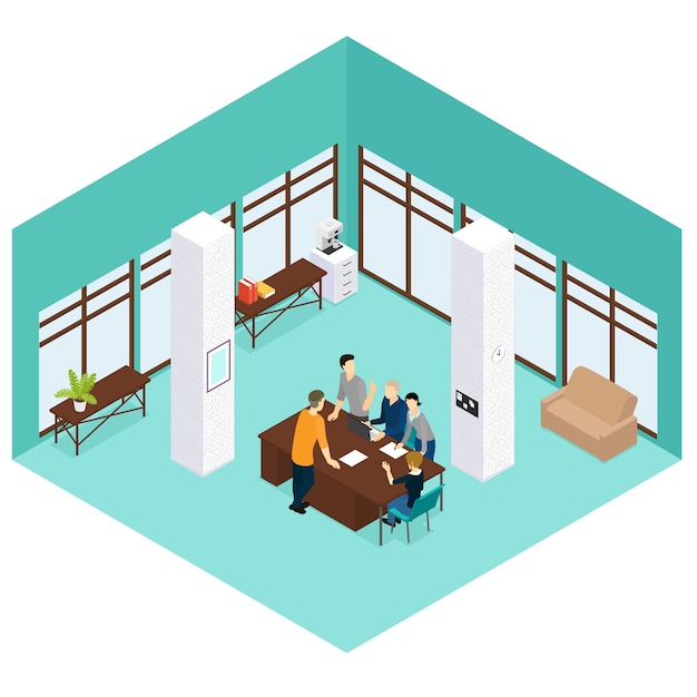 Free vector isometric people teamwork concept