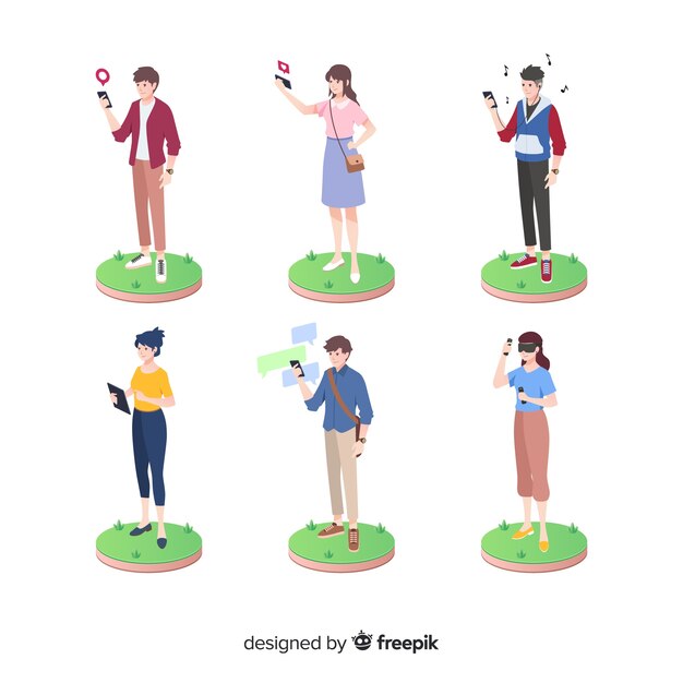 Isometric people using technology devices