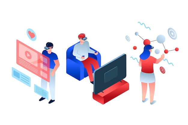 Isometric people using virtual reality headset