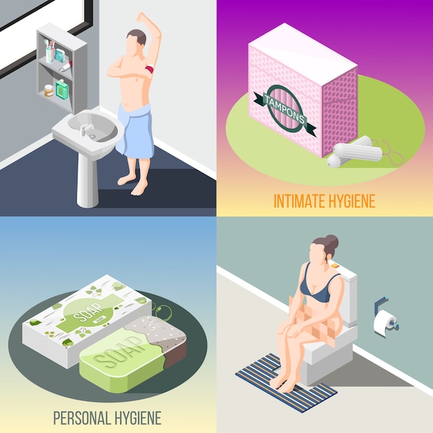 Free vector isometric personal hygiene banner collection