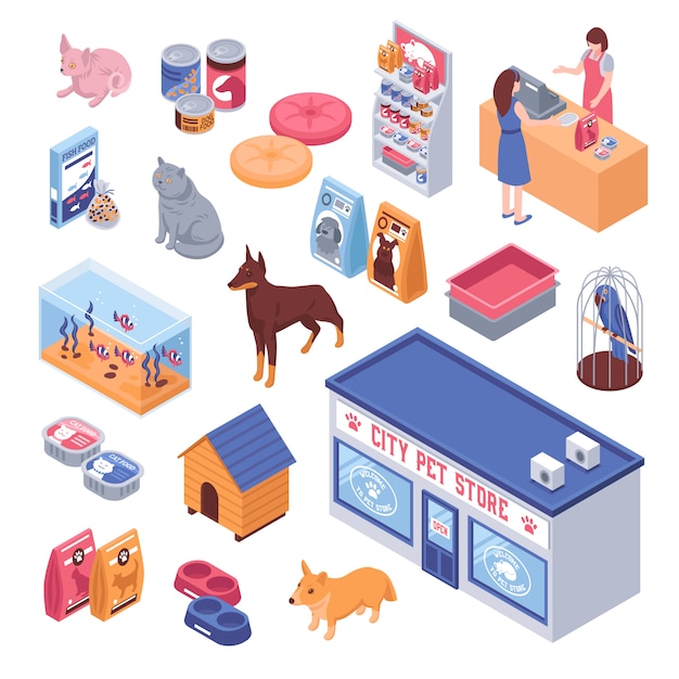 Free vector isometric pet shop set