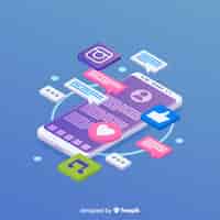 Free vector isometric phone with chat concept and icons