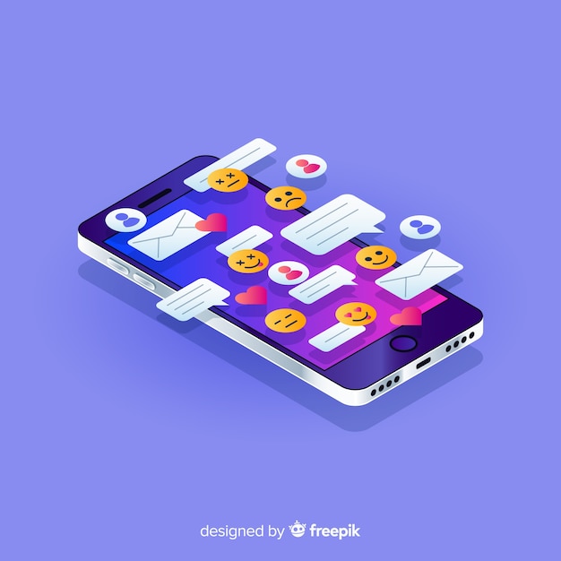 Free vector isometric phone with chat concept