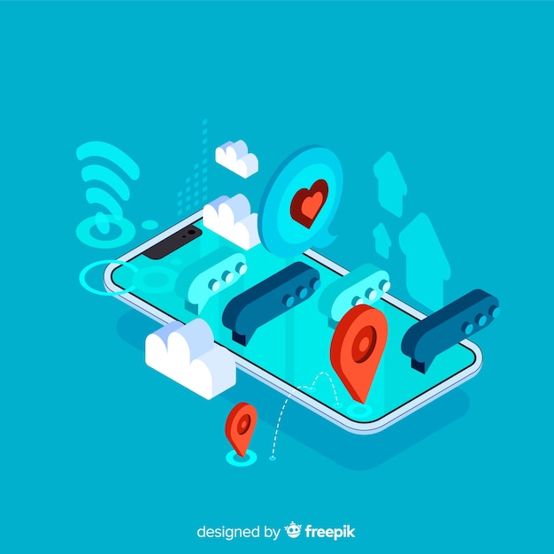 Free vector isometric phone with chat concept