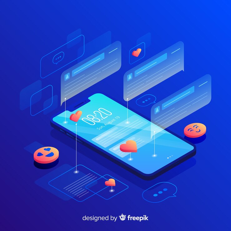 Free Vector isometric phone with hologram texts