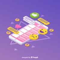 Free vector isometric phone with icons and chat concept