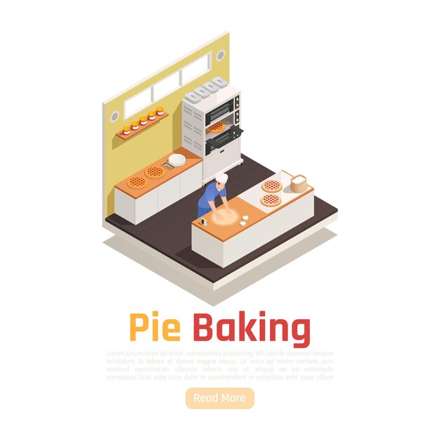 Isometric pie baking banner template