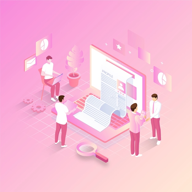 Isometric pink business communication concept