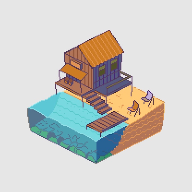 Free vector isometric pixel art summer camping scene