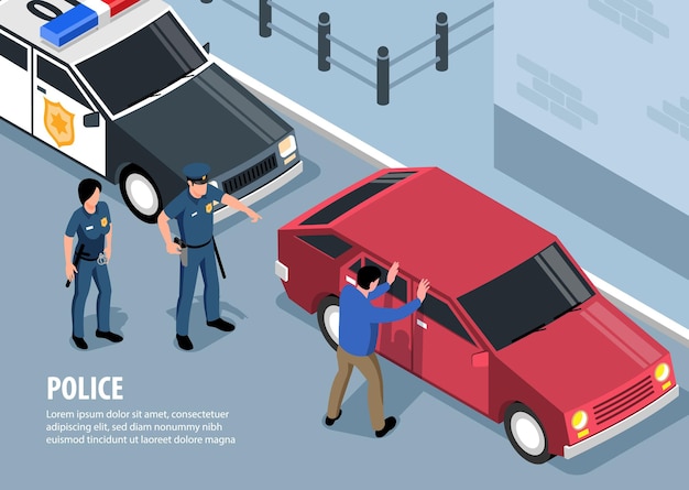 Бесплатное векторное изображение Изометрические иллюстрации полиции