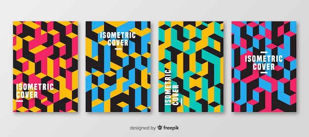Isometric polygonal style brochure set