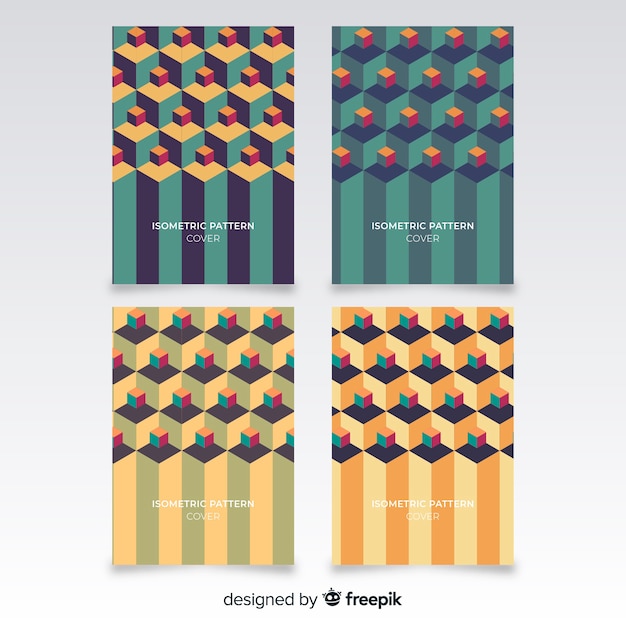Isometric polygonal style brochure set