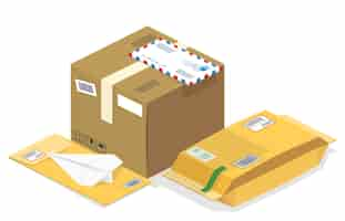 Free vector isometric postal parcels, mails