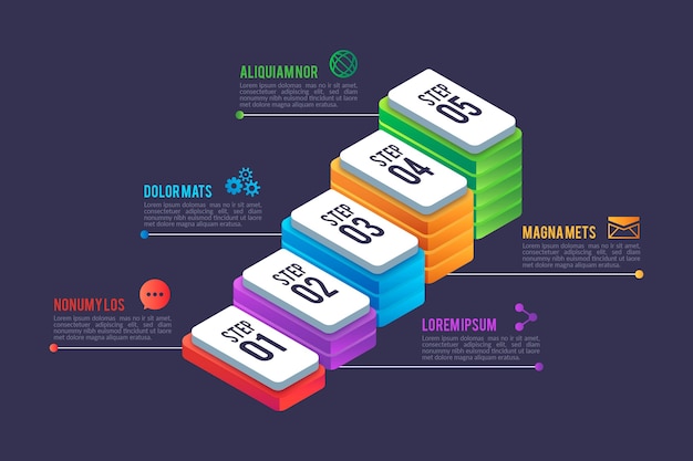 무료 벡터 아이소 메트릭 프로세스 infographic 템플릿