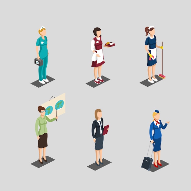 Isometric Profession Female Characters Set