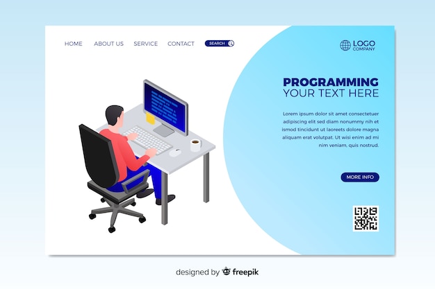 Free vector isometric programming landing page template