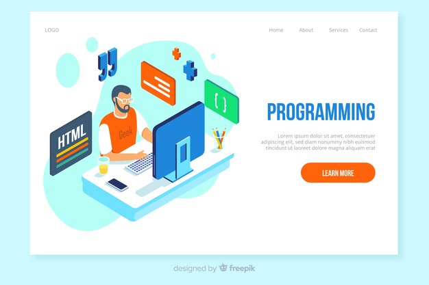 Free vector isometric programming landing page template