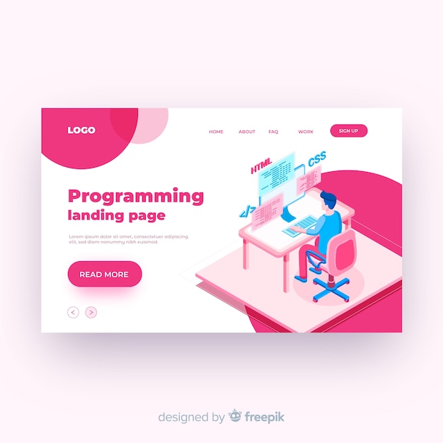 Free vector isometric programming landing page template