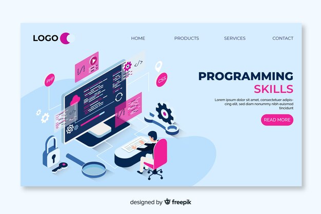 Isometric programming landing page template