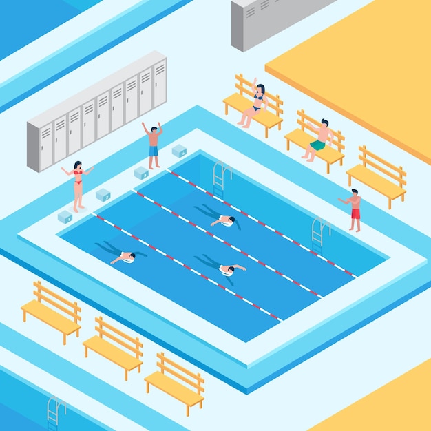 Isometric public swimming pool