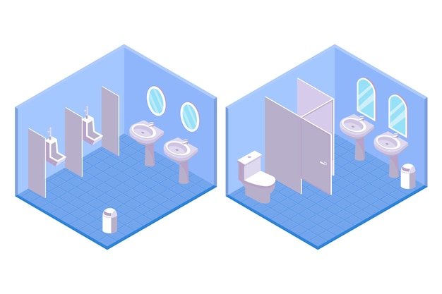 Isometric public toilets for male and female illustration