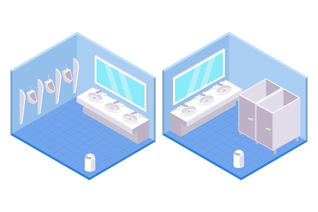 Free vector isometric public toilets for male and female